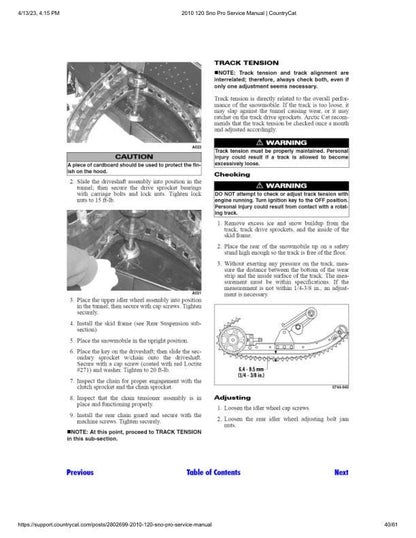 Arctic Cat Sno Pro 120 Snowmobile Service Manual sample page from the repair manual