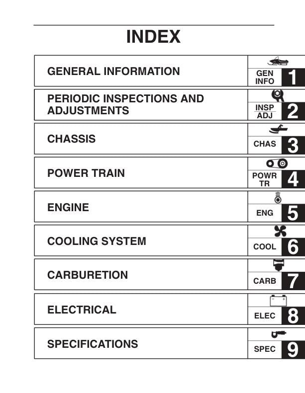 Yamaha RX1 Apex Service Snowmobile Manual table of contents