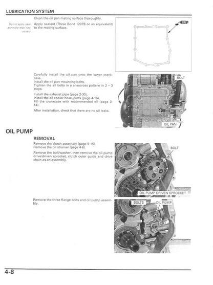 Honda VFR800/A Interceptor Motorcycle Service Manual sample page with diagrams and specifications