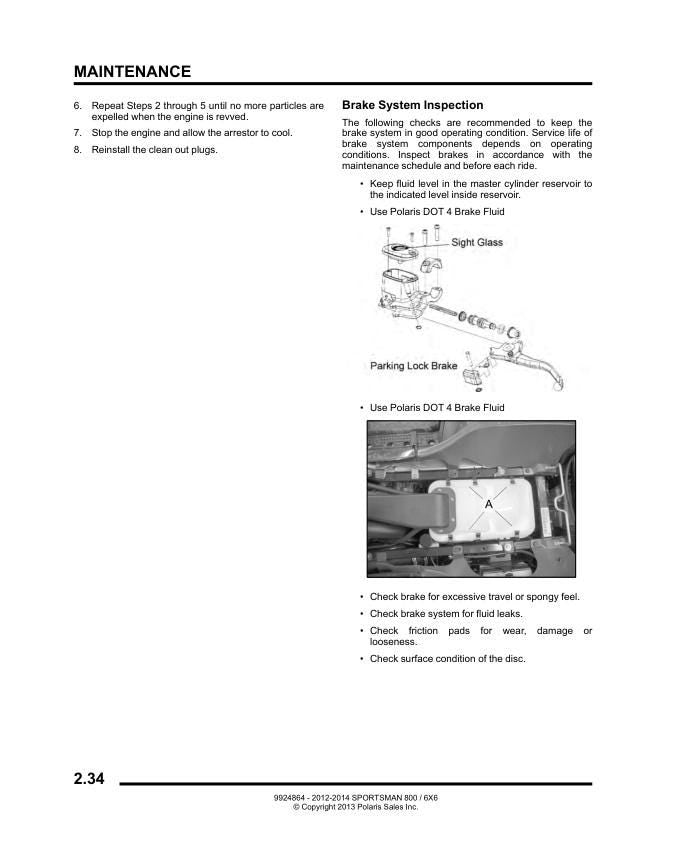 Polaris Sportsman 800 EFI ATV Service Manual table of contents