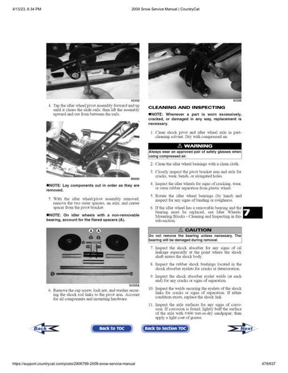 Arctic Cat Crossfire Z1 Bearcat F5 Snowmobile Service Manual sample page with service data and tables