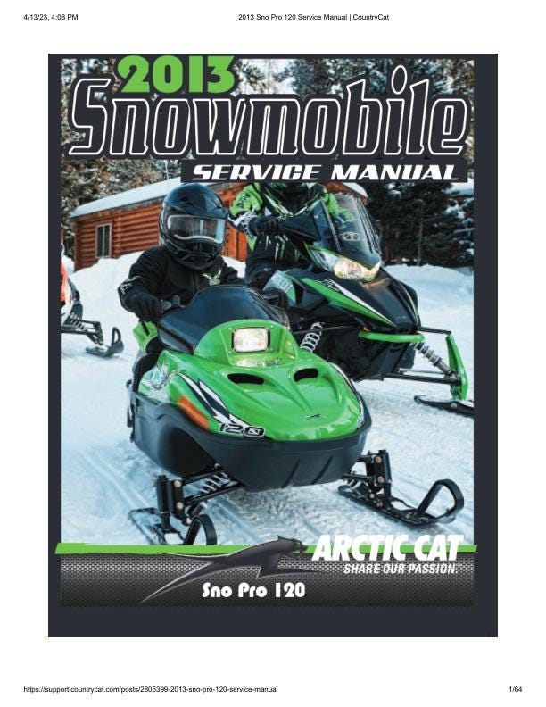 Arctic Cat Sno Pro 120 Snowmobile Service Manual factory service manual title page