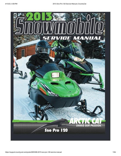 Arctic Cat Sno Pro 120 Snowmobile Service Manual factory service manual title page