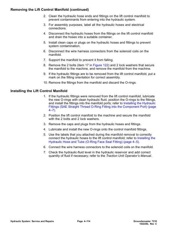 Toro Groundsmaster 7210 Mower Service Manual sample page with technical illustrations