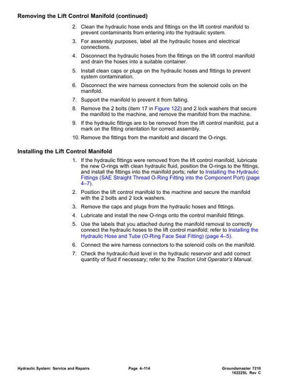Toro Groundsmaster 7210 Mower Service Manual sample page with technical illustrations