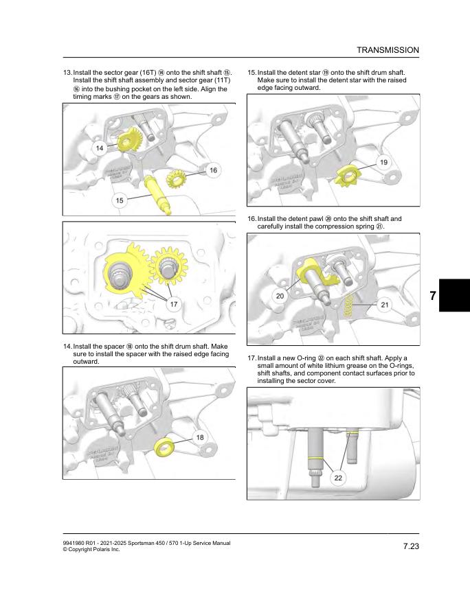 Polaris Sportsman 450 570 ATV Service Manual sample page with service data and tables