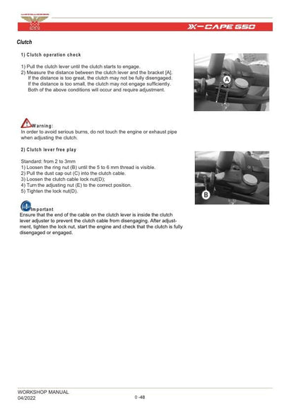 Motormorini X Cape 650 Motorcycle Service Manual sample page with technical illustrations
