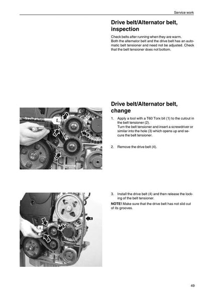 Volvo Penta D3 110i 130i 160i 190i A/B Engine Service Manual sample page showing repair procedures