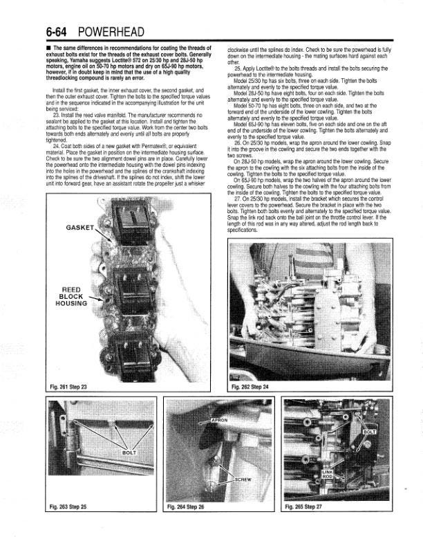 Yamaha 2 - 250 HP Outboard Service Manual sample page with service data and tables