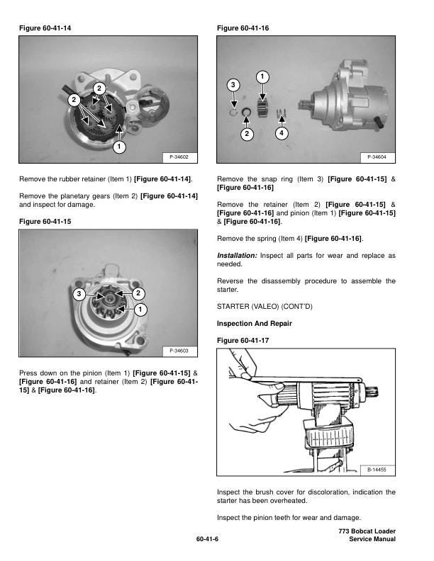 Bobcat 773G Skid Steer Loader Service Manual sample page with technical illustrations