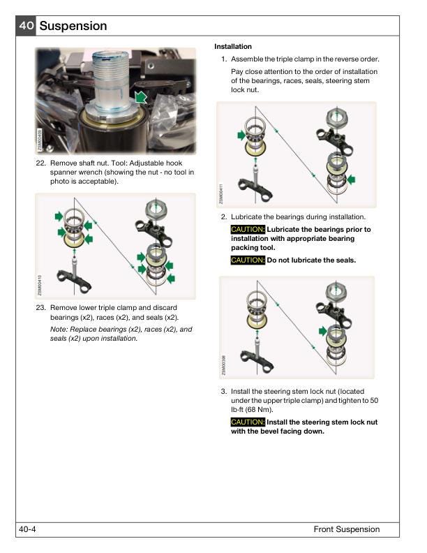 Zero SRS Electric Motorcycle Service Manual sample page with technical illustrations