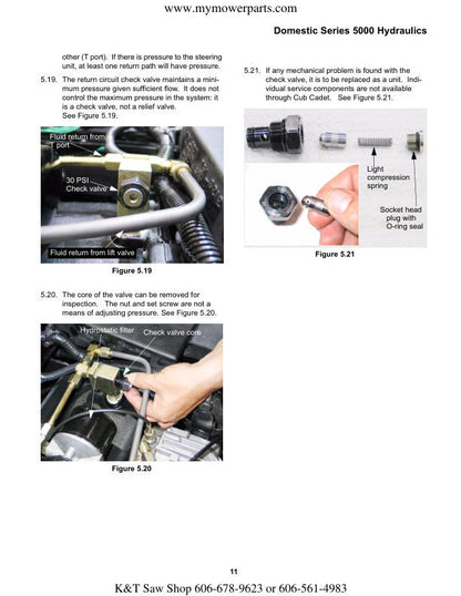 Cub Cadet Domestic 5000 Tractor Service Manual sample page with diagrams and specifications