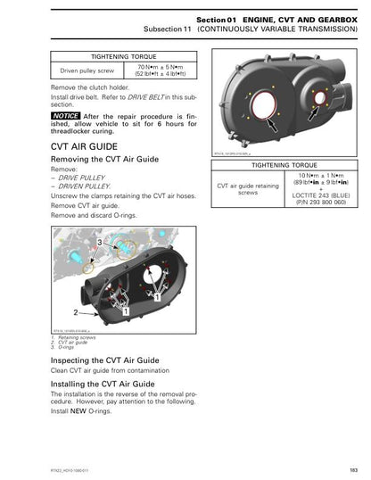 Can-Am Commander 1000 HD10 UTV Service Manual sample page with service data and tables