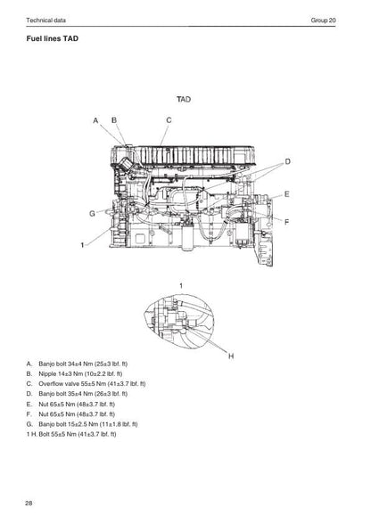 Volvo Penta TAD1240-1242 Engine Service Manual sample page with technical illustrations