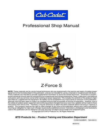 Cub Cadet Z Force S Mower Service Manual factory service manual title page