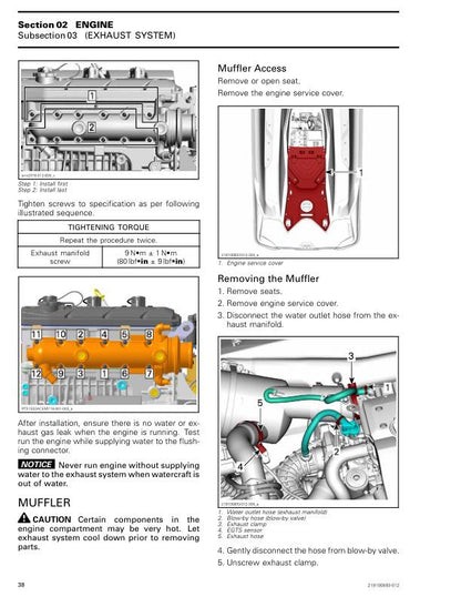 Sea-Doo GTX RXT Wake Pro Fish Pro Service Manual sample page with technical illustrations