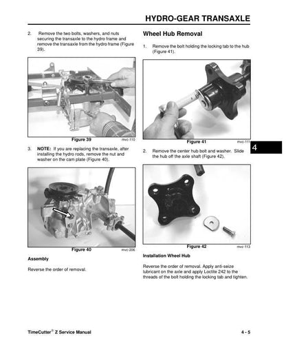 Toro Lawnboy Timecutter Z Series Precision Mower Service Manual sample page with technical illustrations