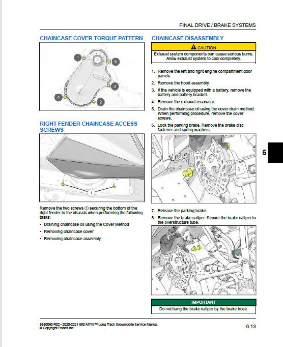 Polaris Pro RMK KHAOS 850 Snowmobile Service Manual sample page with diagrams and specifications