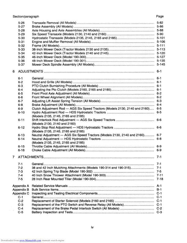 Cub Cadet 2000 Mower Service Manual sample page showing repair procedures