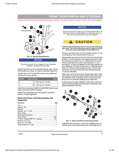 EZGO Terrain 1000 72v Golf Cart Service Manual table of contents
