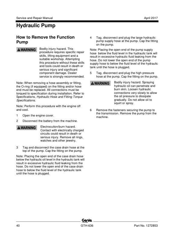 Genie GTH 636 Telehandler Service Manual sample page from the repair manual