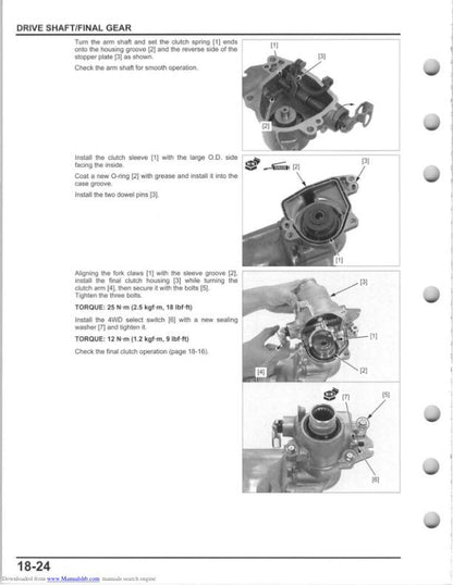 Honda Pioneer SXS700 M2 M4 UTV Service Manual sample page with service data and tables