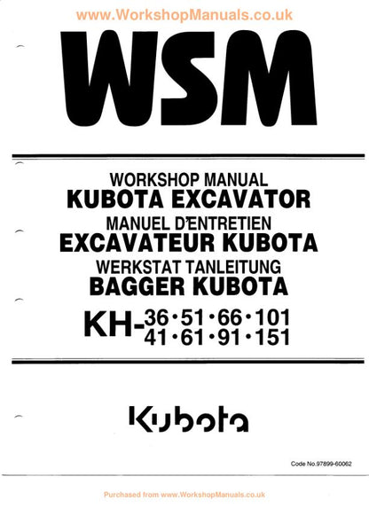 Kubota KH 36 41 51 61 66 91 101 151 Excavator Service Manual factory service manual title page