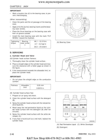 Cub Cadet 8454 Tractor Service Manual sample page with service data and tables