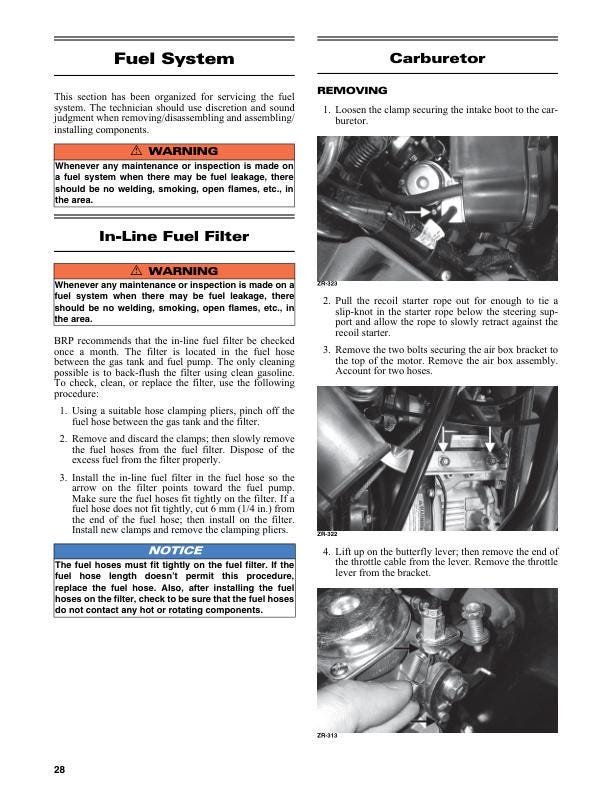 Skidoo MXZ200 Snowmobile Service Manual sample page showing repair procedures