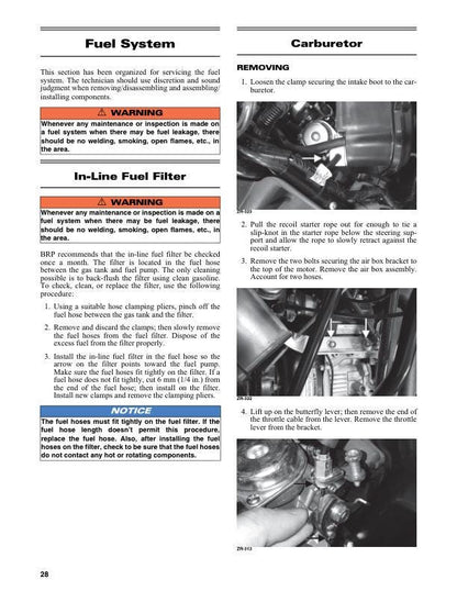Skidoo MXZ200 Snowmobile Service Manual sample page showing repair procedures