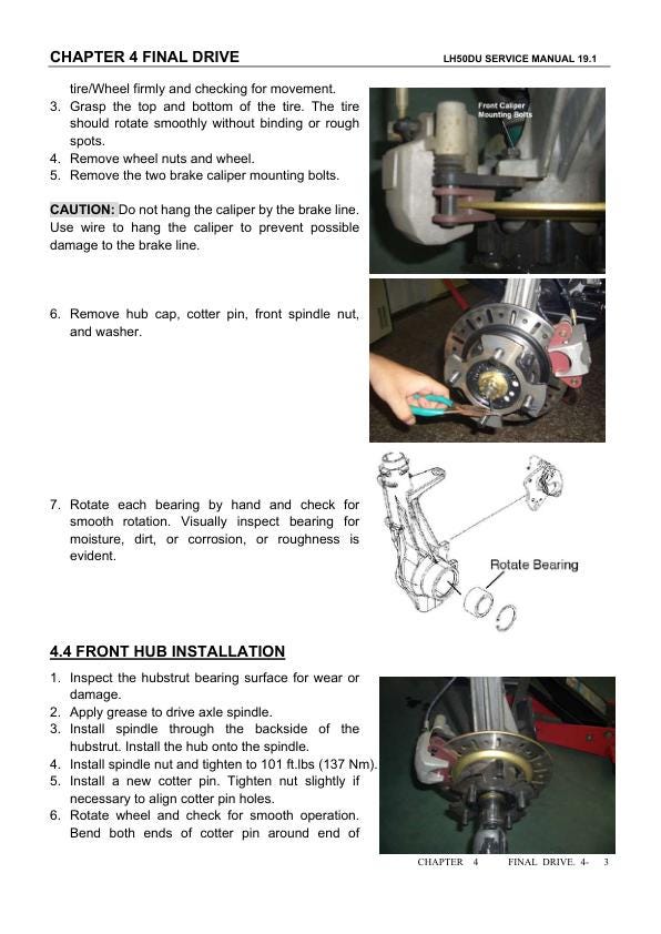 Linhai Crossfire E5 LH50U UTV Service Manual sample page with technical illustrations