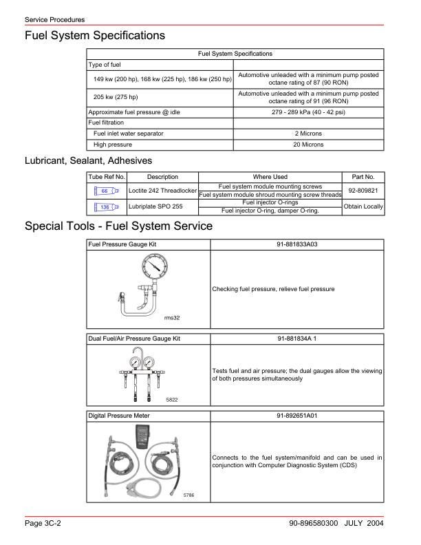 Mercury Verado 200 225 250 275 Outboard Service Manual sample page with diagrams and specifications