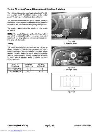 Toro Workman e2050 e2065 Mower Service Manual sample page showing repair procedures
