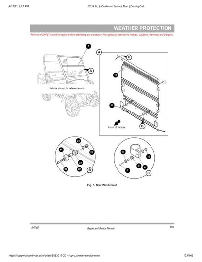 Cushman Hauler Pro X 72V Service Manual sample page showing repair procedures