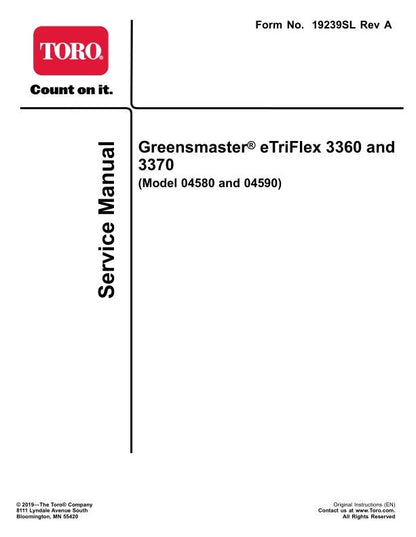 Toro 3360 3370  Greensmaster eTriFlex Mower Service Manual factory service manual title page