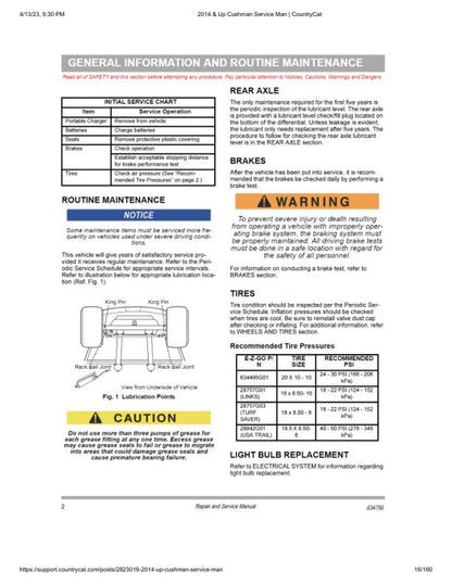 Cushman Hauler Pro 72V Golf Cart Service Manual table of contents