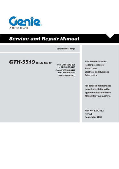 Genie GTH5519 Telehandler Service Manual factory service manual title page