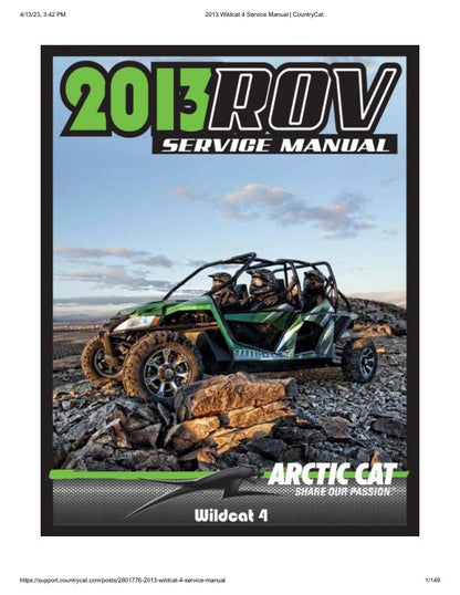 Arctic Cat Wildcat 4 UTV Service Manual factory service manual title page