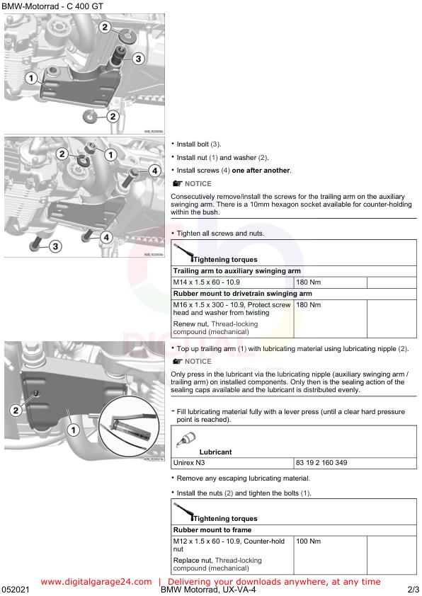 BMW C400 GT K08 Motorcycle Service Manual sample page showing repair procedures