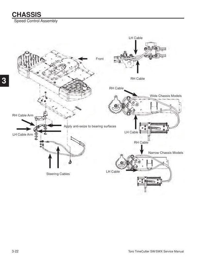 Toro SW SWX 3200 4200 5000 Tractor Service Manual sample page with diagrams and specifications