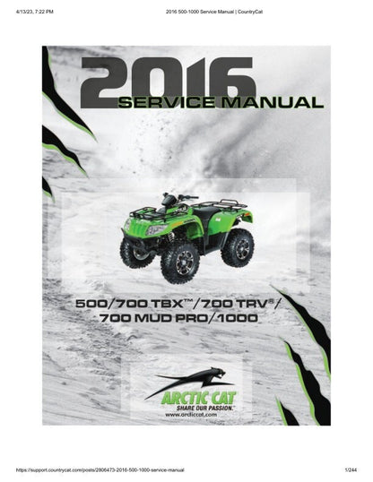 Arctic Cat Alterra 500 700 1000 ATV Service Manual factory service manual title page