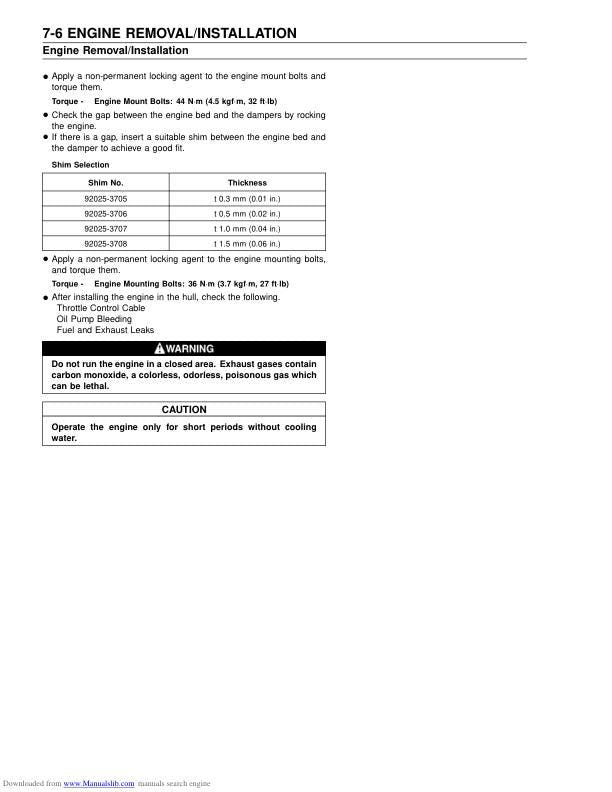 Kawasaki JetSki 1100 Service Manual sample page with service data and tables