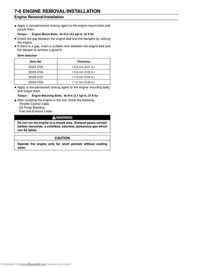 Kawasaki JetSki 1100 Service Manual sample page with service data and tables