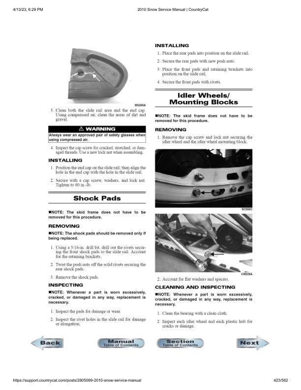 Arctic Cat Crossfire Bearcat M6 M8 F6 F8 Snowmobile Service Manual sample page with service data and tables