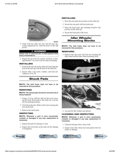 Arctic Cat Crossfire Bearcat M6 M8 F6 F8 Snowmobile Service Manual sample page with service data and tables