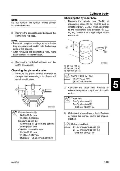 Yamaha F100B F100C Outboard Service Manual sample page with technical illustrations