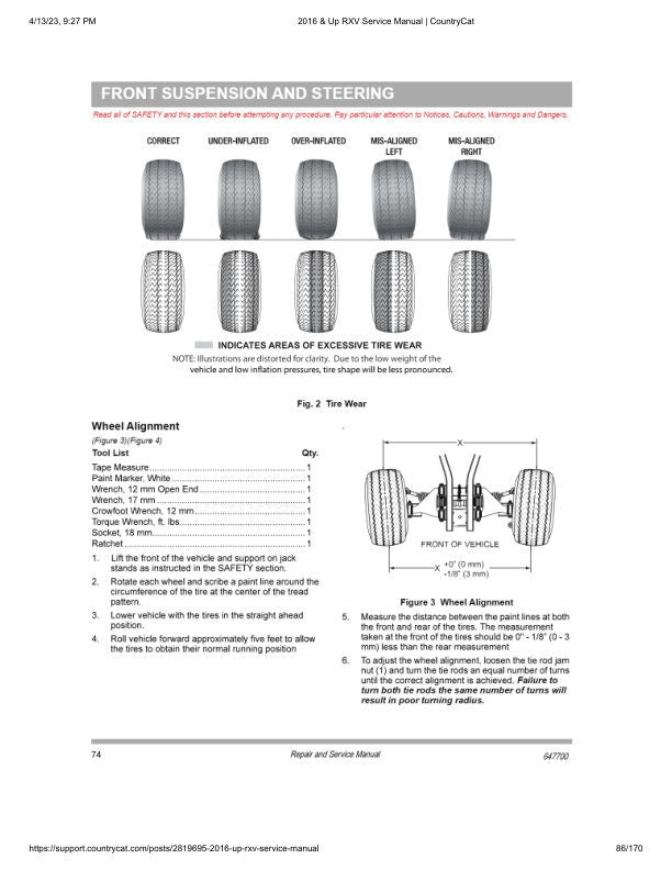EZGO RXV Electric 48V Golf Cart Service Manual sample page showing repair procedures