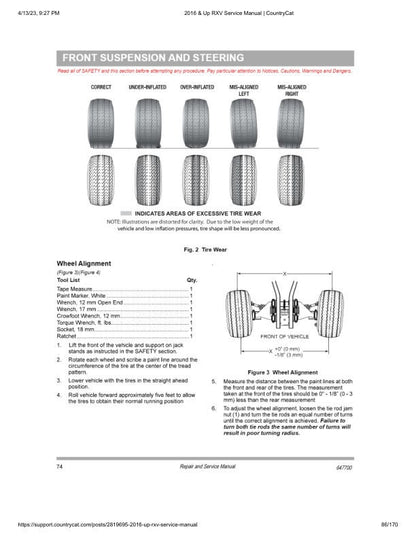 EZGO RXV Electric 48V Golf Cart Service Manual sample page showing repair procedures