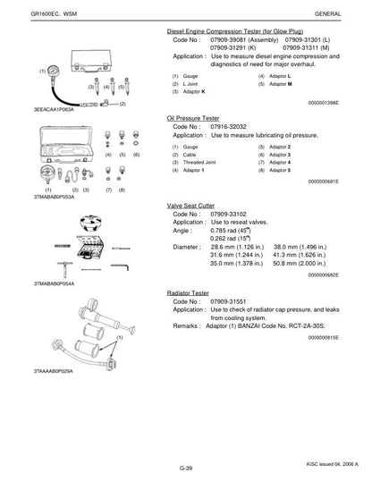 Kubota GR 1600 EC Mower Service Manual sample page with diagrams and specifications