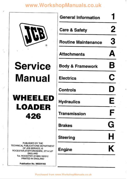 JCB 426 525 550 540 570 1CX 2CX 3CX 4CX 801-806 Loader Service Manual factory service manual title page